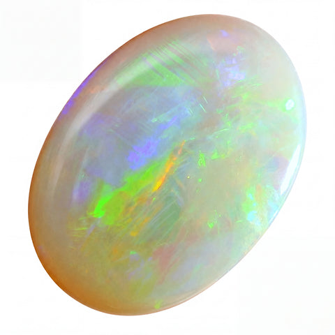Multicoloured opal stone on a white background