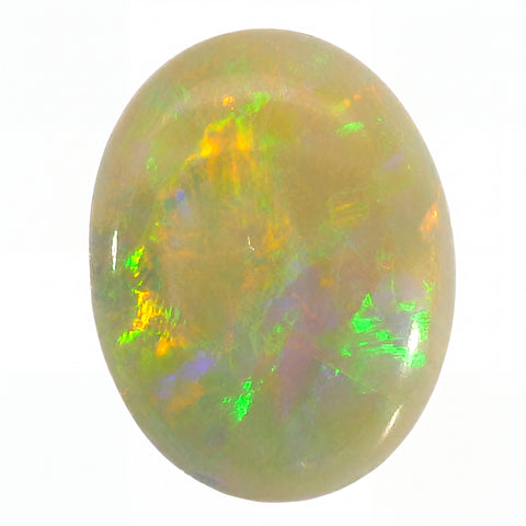 Opal stone with green and yellow fluorescence on a white background