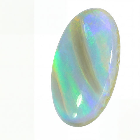 Opal stone with multicoloured play of light on a white background