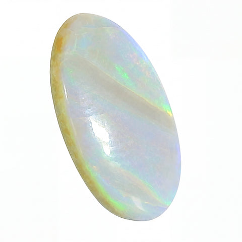 Opal stone with multicoloured play of light on a white background