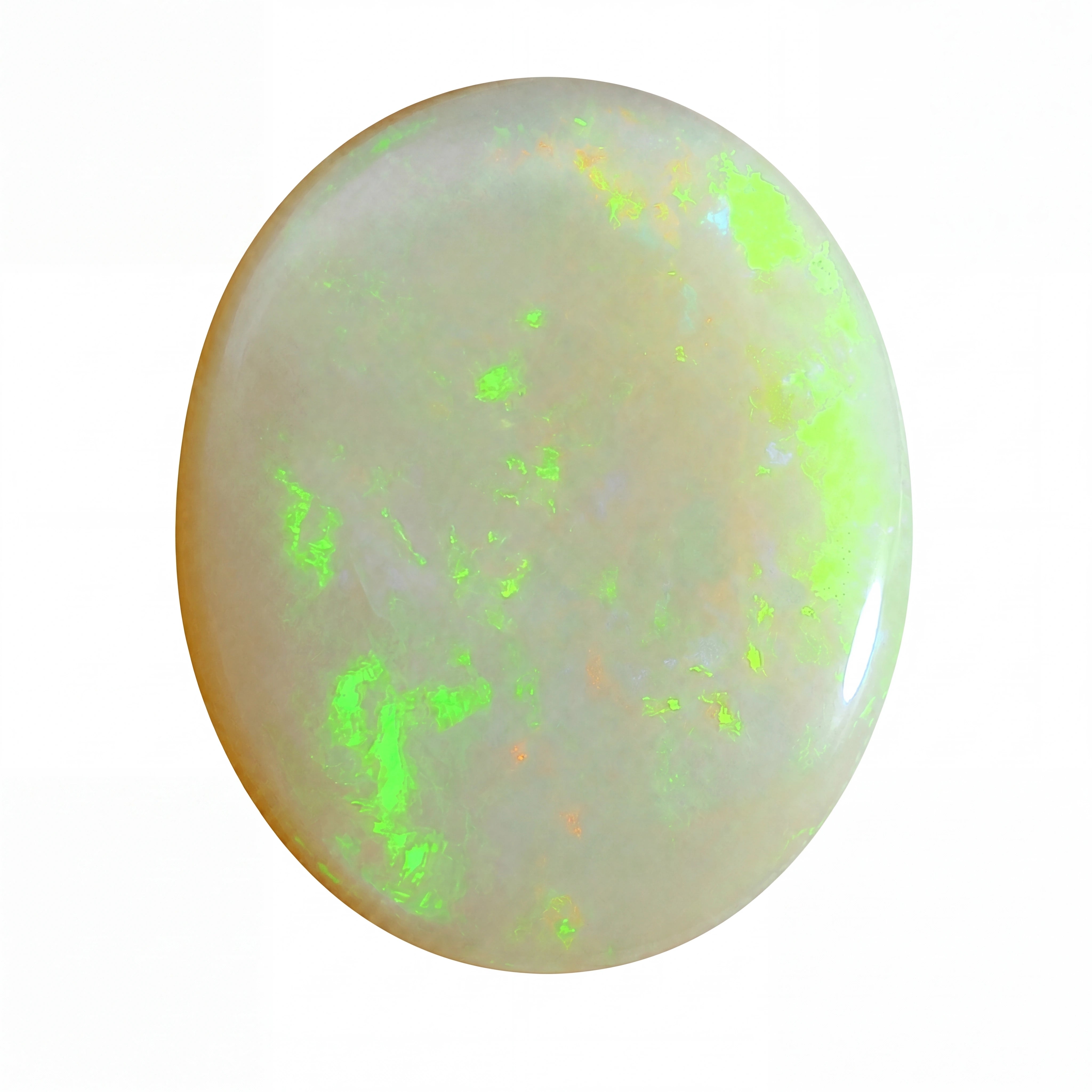 Opal stone with green fluorescence on a white background