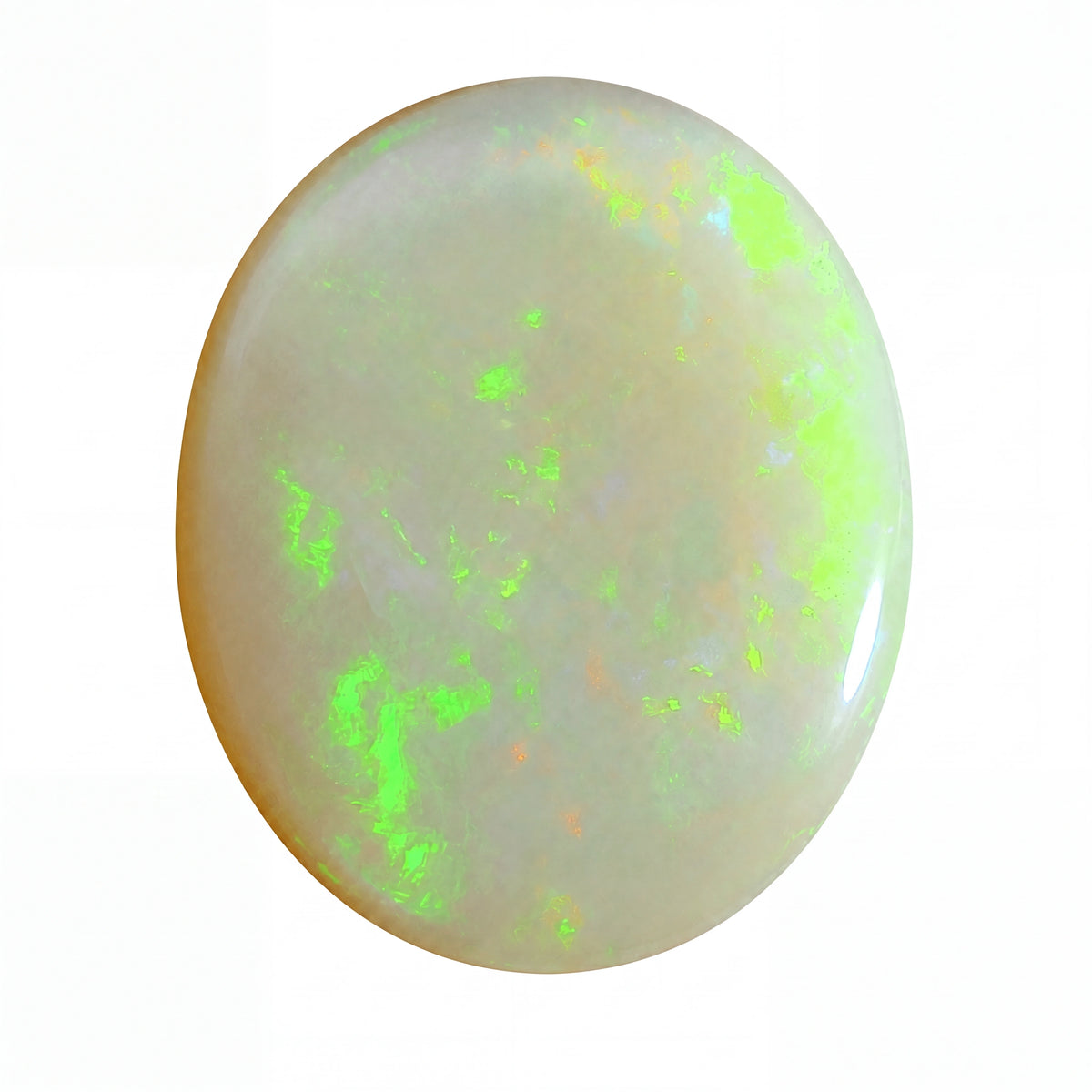 Opal stone with green fluorescence on a white background