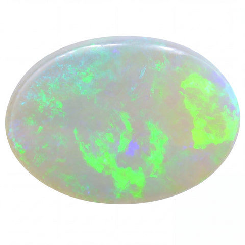 Opal stone with multicoloured play of light on a white background