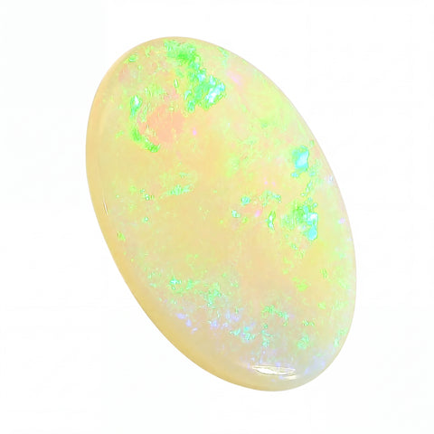 Opal stone with multicolour fluorescence on a white background