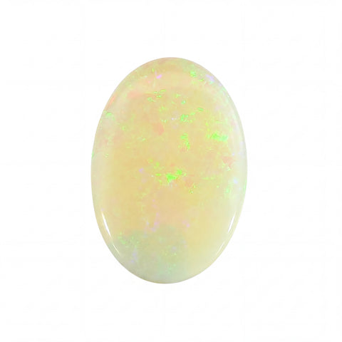 Opal stone with green fluorescence on a white background