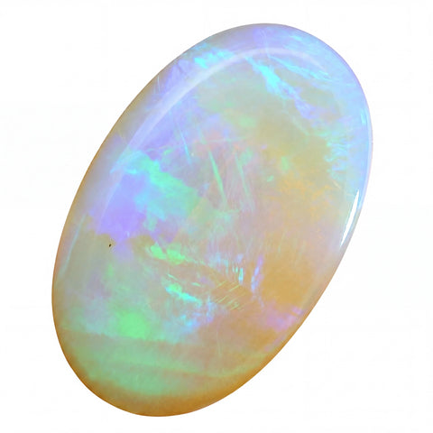 Multicoloured opal stone on a white background