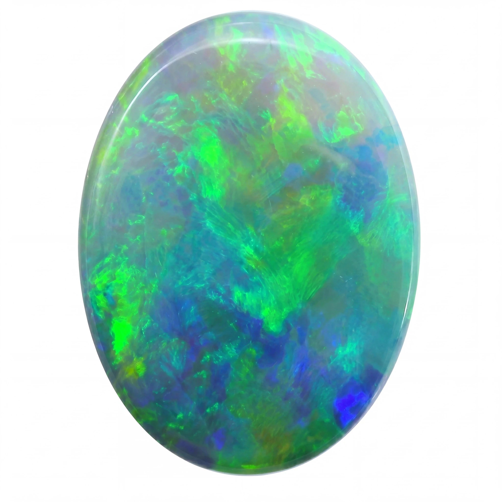 Multicoloured opal stone on a white background