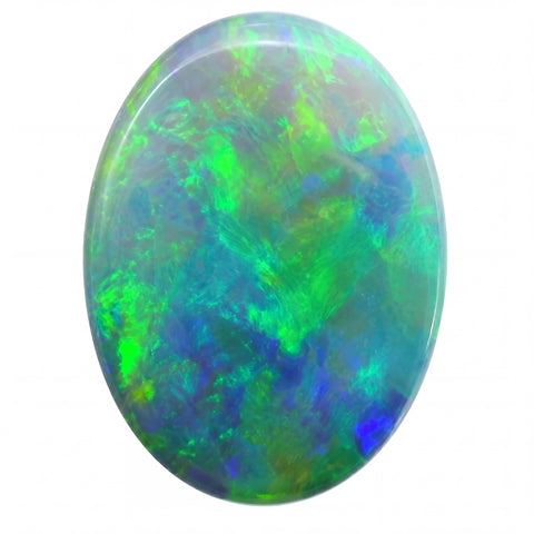 Multicoloured opal stone on a white background