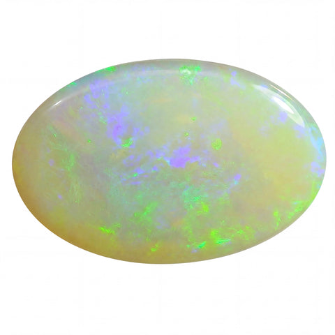 Opal stone with multicoloured fluorescence on a white background