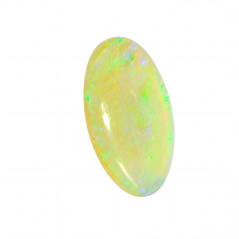 Opal stone with multicoloured fluorescence on a white background