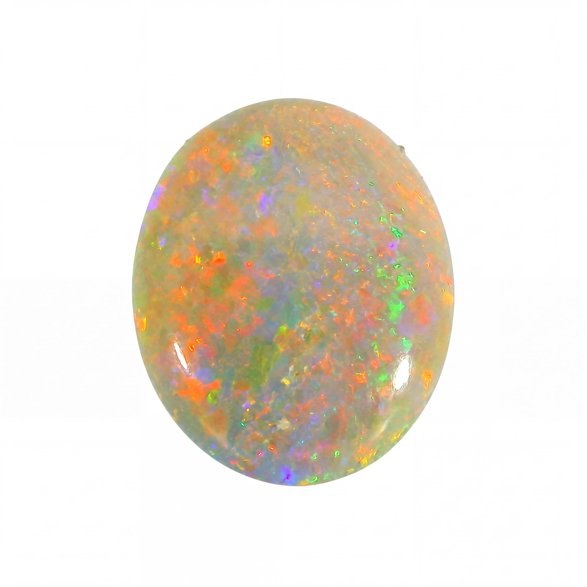 Multicoloured opal stone on a white background