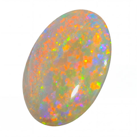 Multicoloured opal stone on a white background