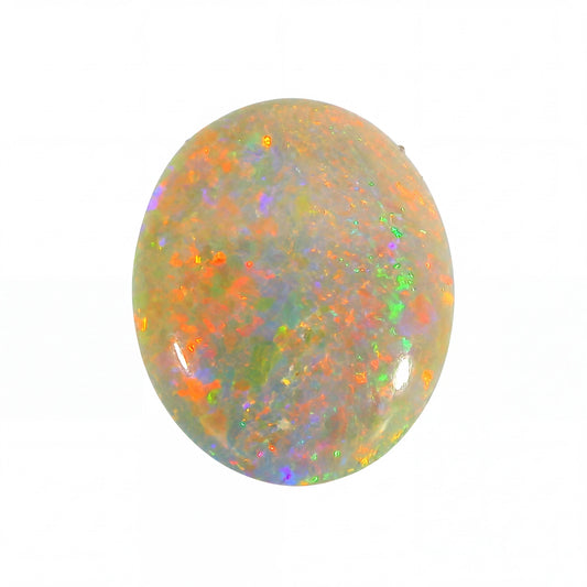 Multicoloured opal stone on a white background