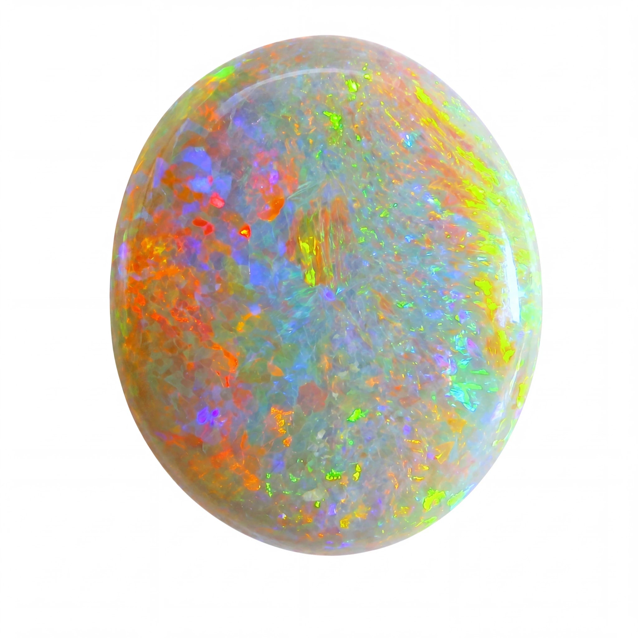 Multicoloured opal stone on a white background