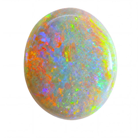 Multicoloured opal stone on a white background