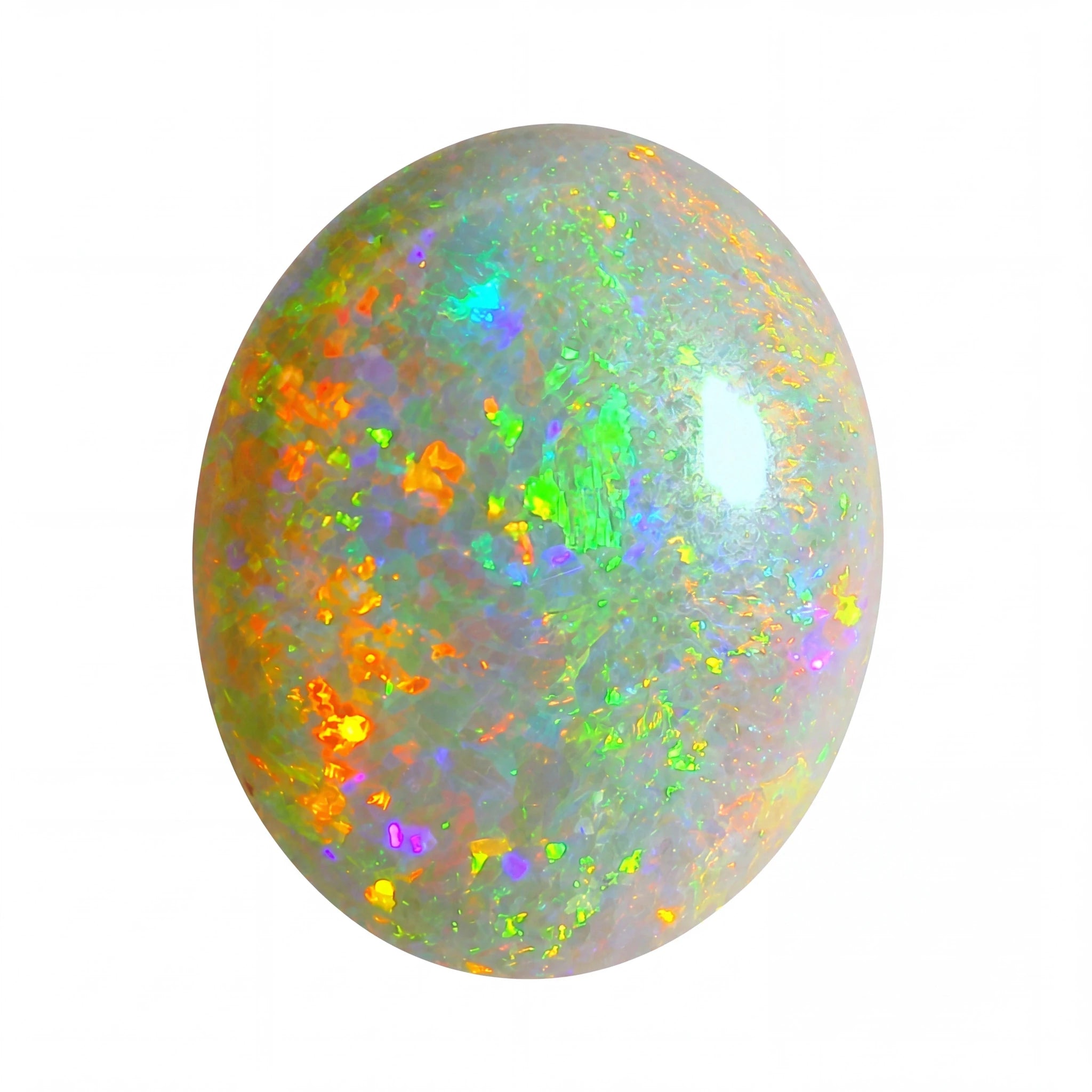 Multicoloured opal stone on a white background
