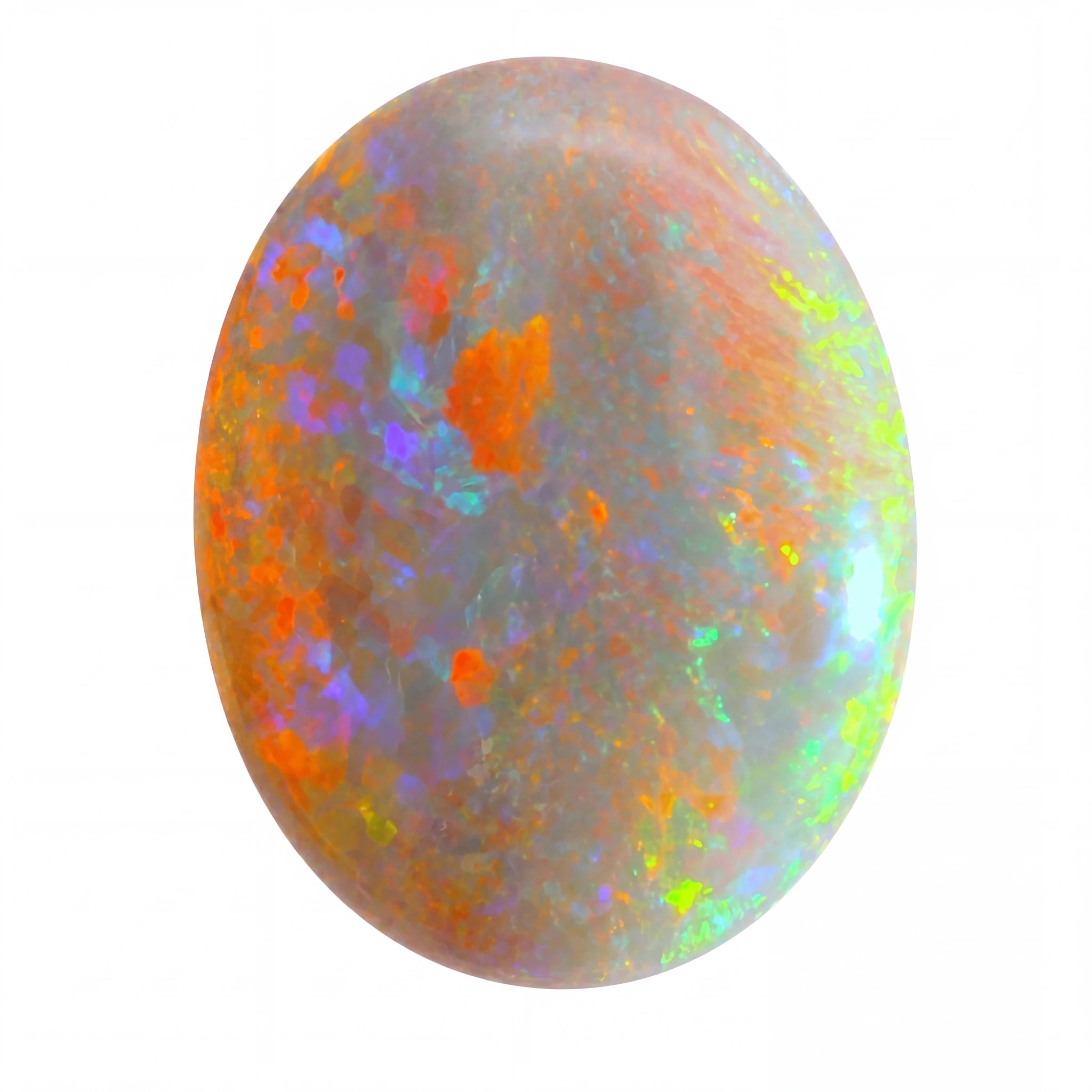 Multicoloured opal stone on a white background