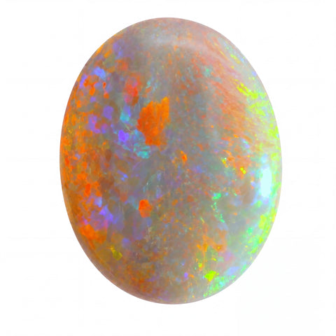 Multicoloured opal stone on a white background