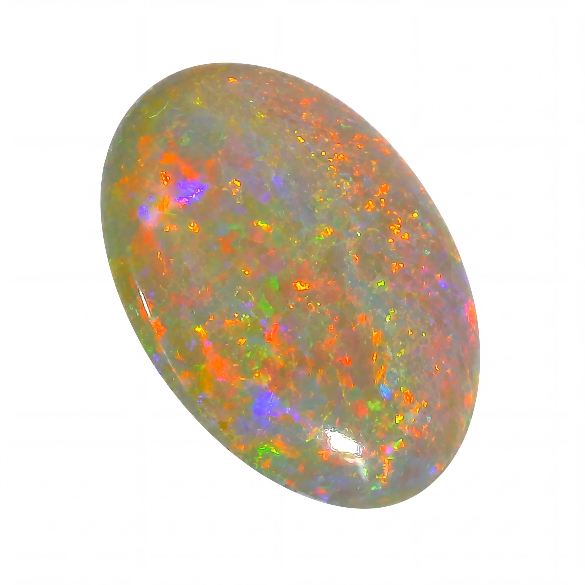 Multicoloured opal stone on a white background