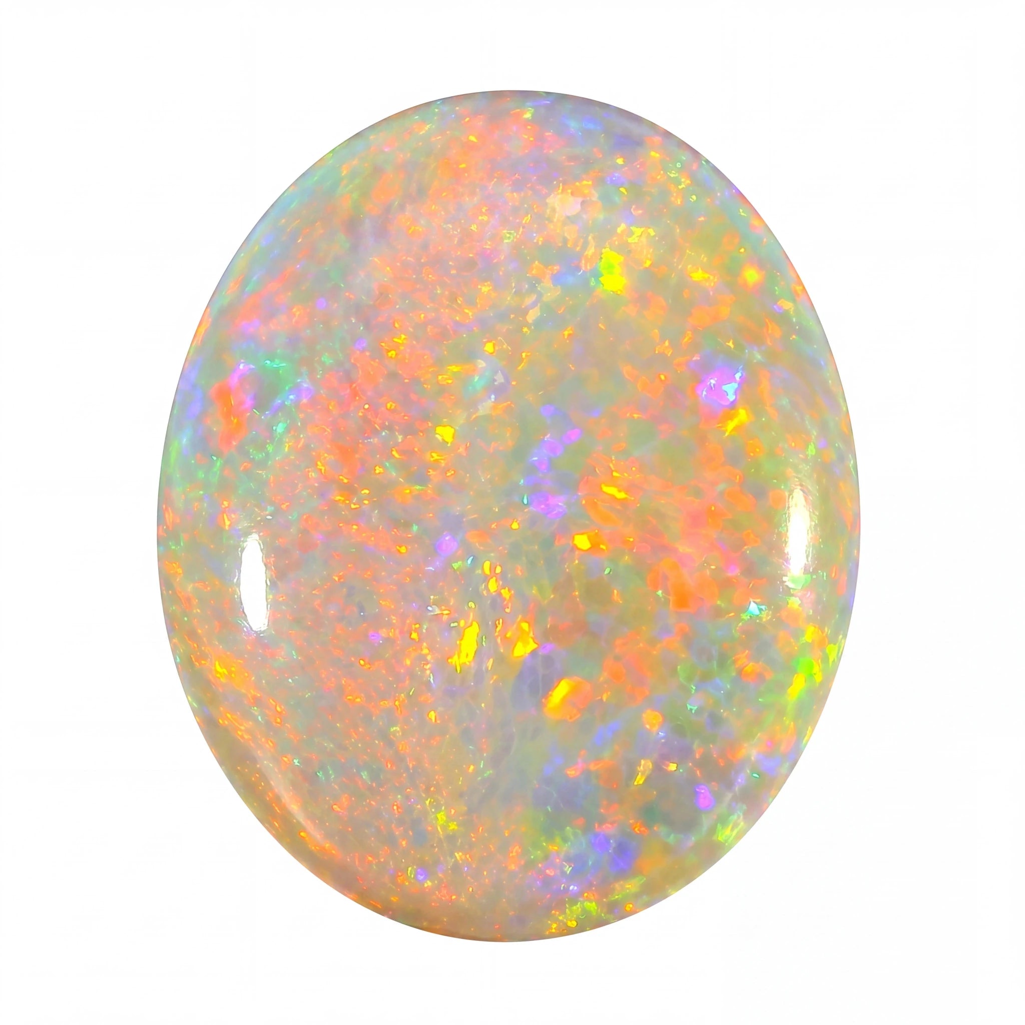 Colourful opal stone on a white background