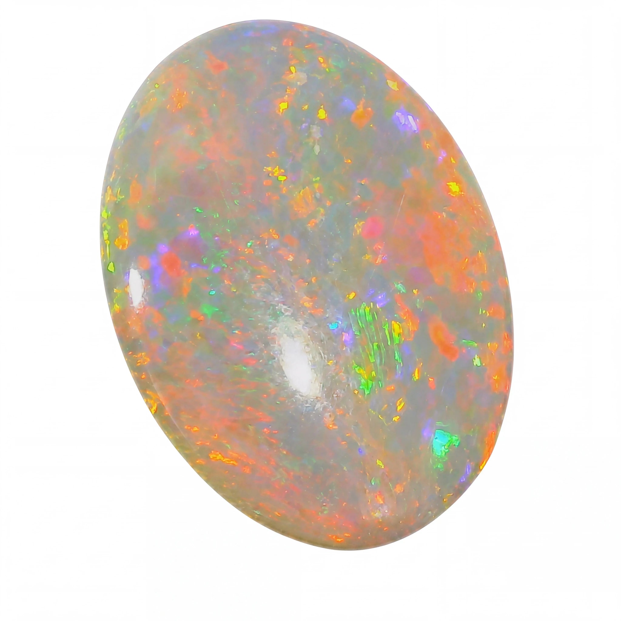 Multicoloured opal stone on a white background