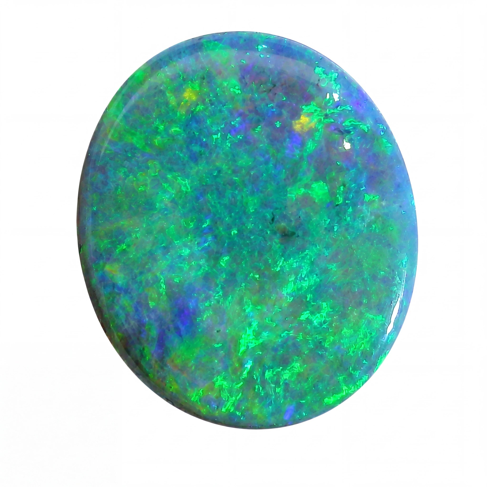 Multicoloured opal stone on a white background