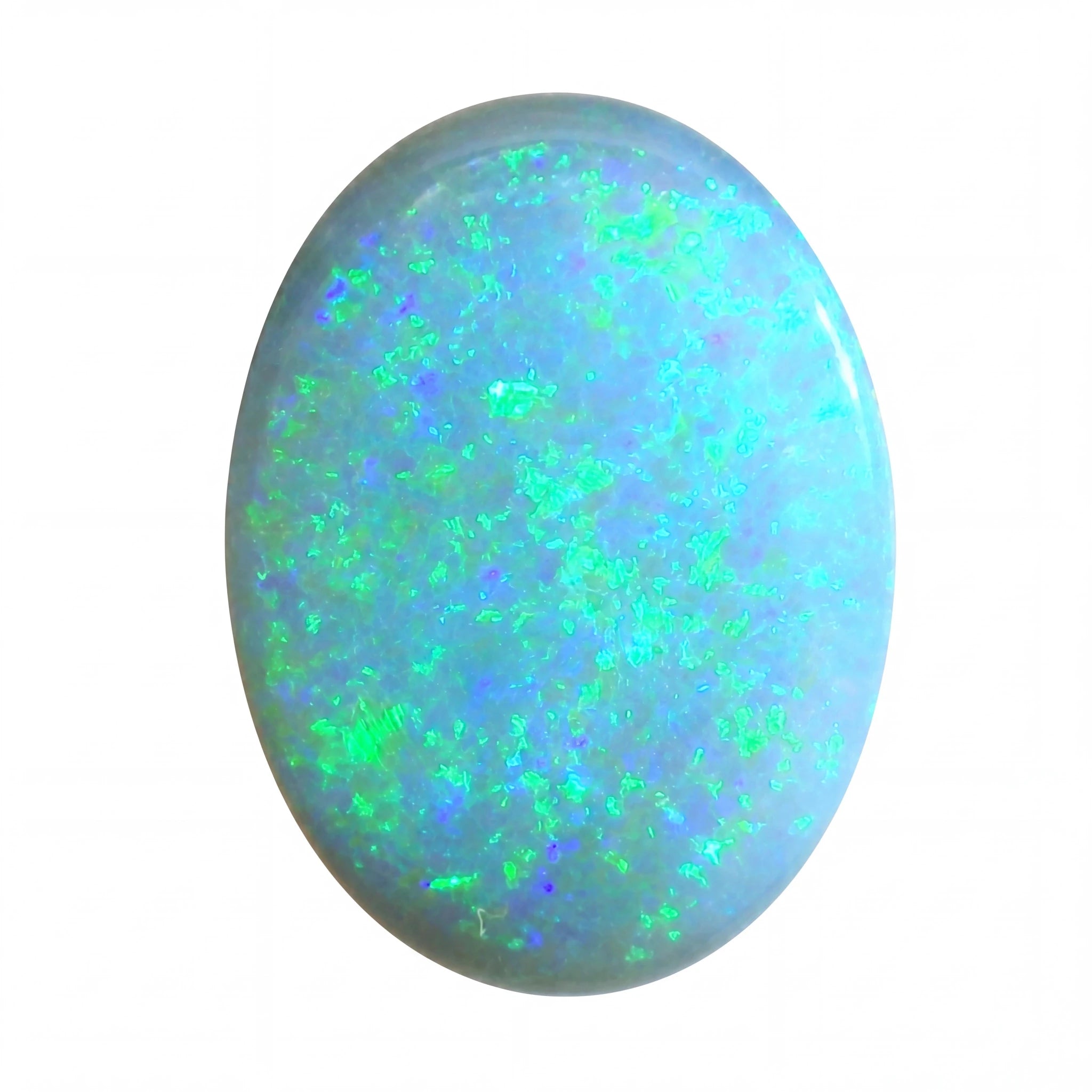 Opal stone with multicoloured fluorescence on a white background