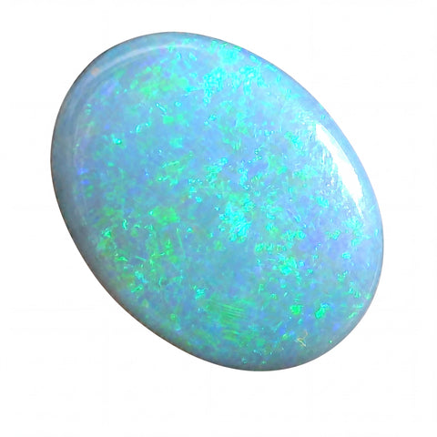 Opal stone with multicoloured fluorescence on a white background