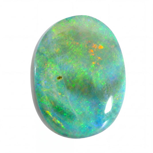 Multicoloured opal stone on a white background
