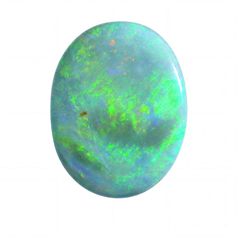 Opal stone with green and blue colours on a white background