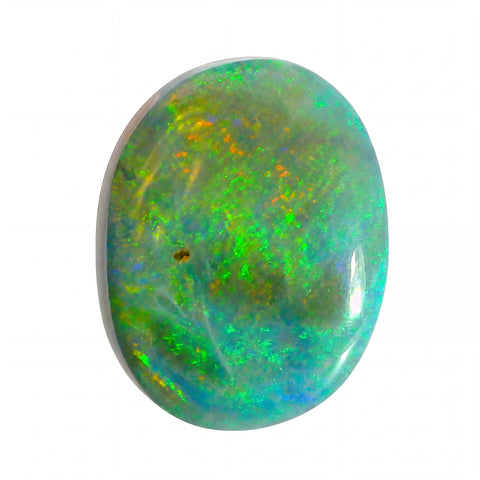 Multicoloured opal stone on a white background