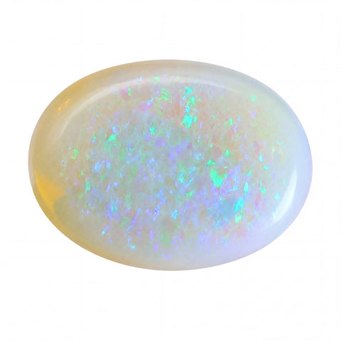 Opal stone with multicoloured fluorescence on a white background