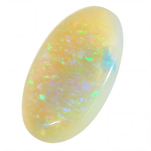 Opal stone with multicoloured fluorescence on a white background