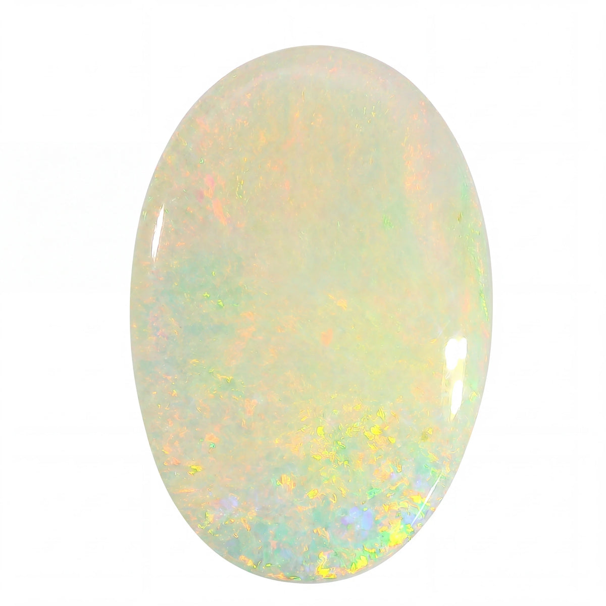 Oval-shaped opal stone on a white background