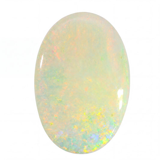 Oval-shaped opal stone on a white background