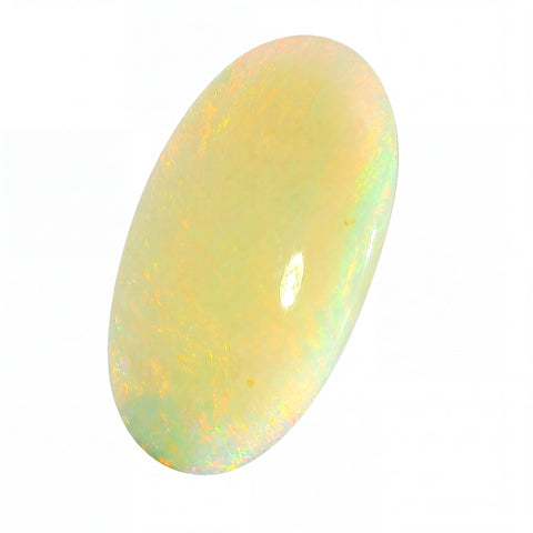 Opal stone with a yellowish hue on a white background