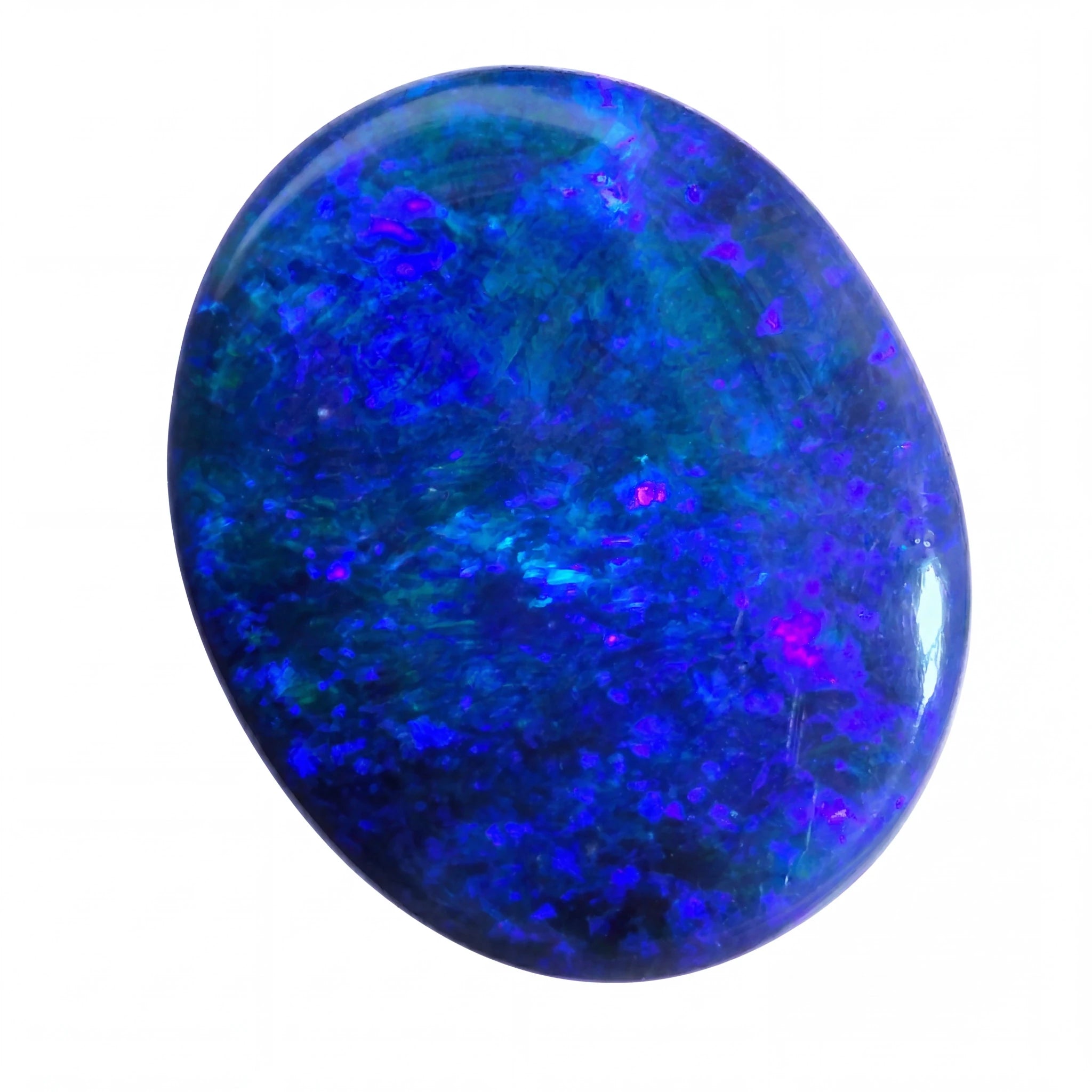 Blue opal stone on a white background