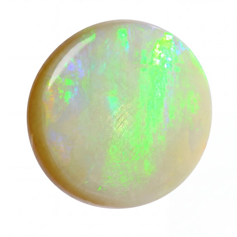 Opal stone with green and white colours on a white background