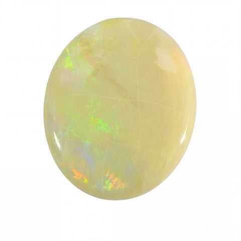 Oval-shaped opal gemstone on a white background