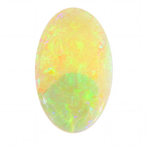 Oval-shaped opal stone on a white background