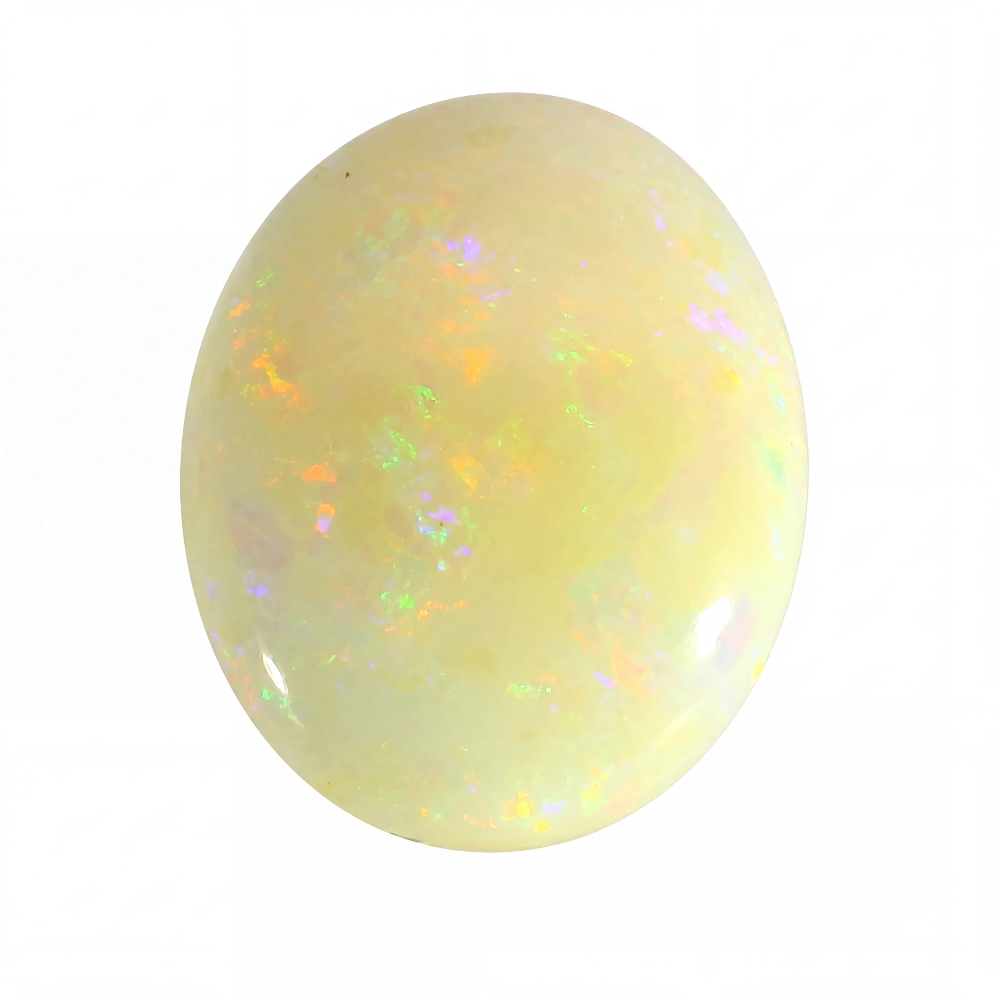 Opal stone with multicoloured play of light on a white background