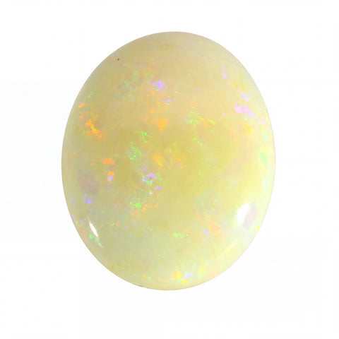 Opal stone with multicoloured play of light on a white background