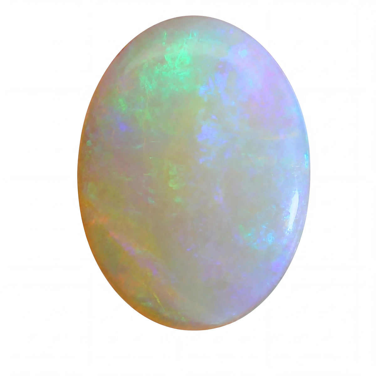 Multicoloured opal stone on a white background