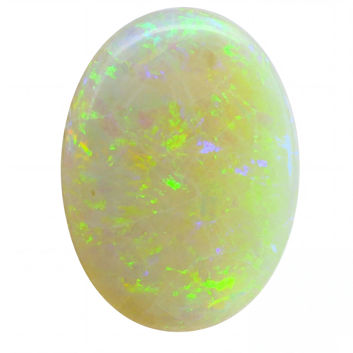 Opal stone with green and white colours on a white background