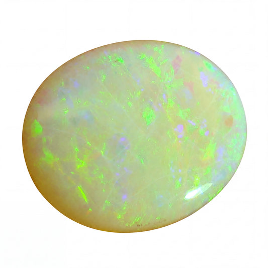 Opal stone with green and white colours on a white background