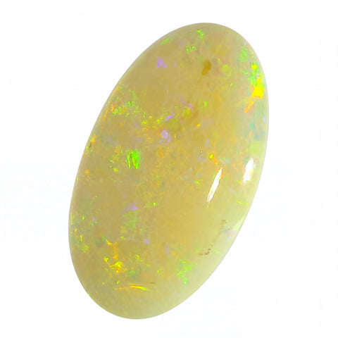Opal stone with multicoloured speckles on a white background