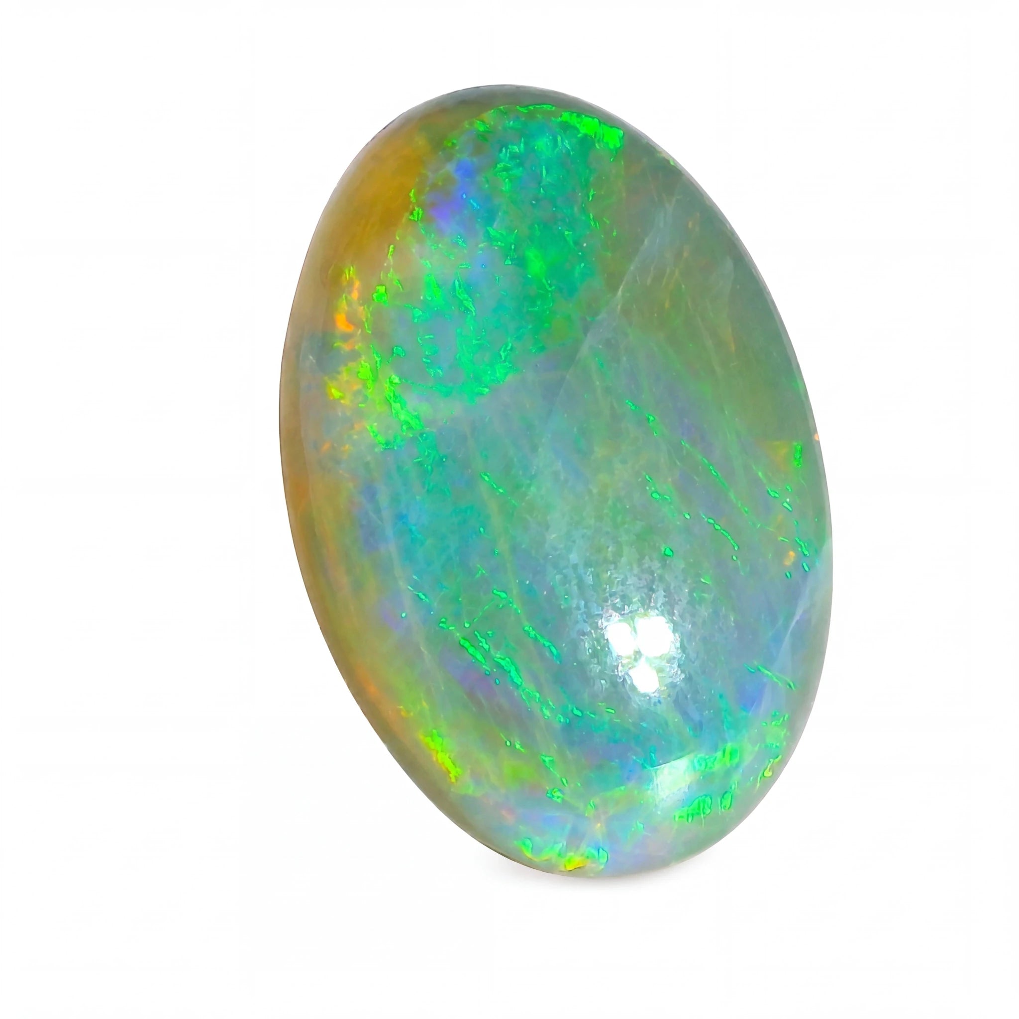 Multicoloured opal stone on a white background