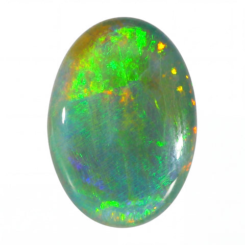 Multicoloured opal stone on a white background
