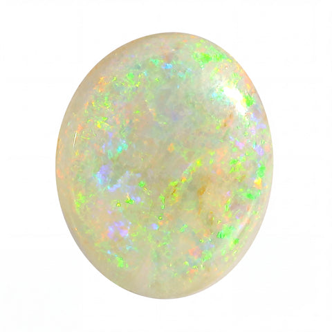 Opal stone with multicoloured fluorescence on a white background