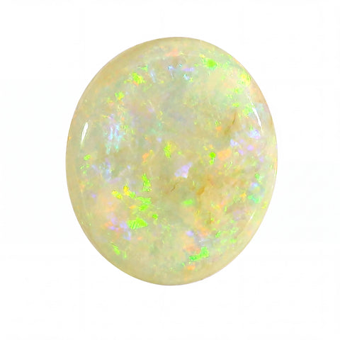 Opal stone with multicoloured fluorescence on a white background
